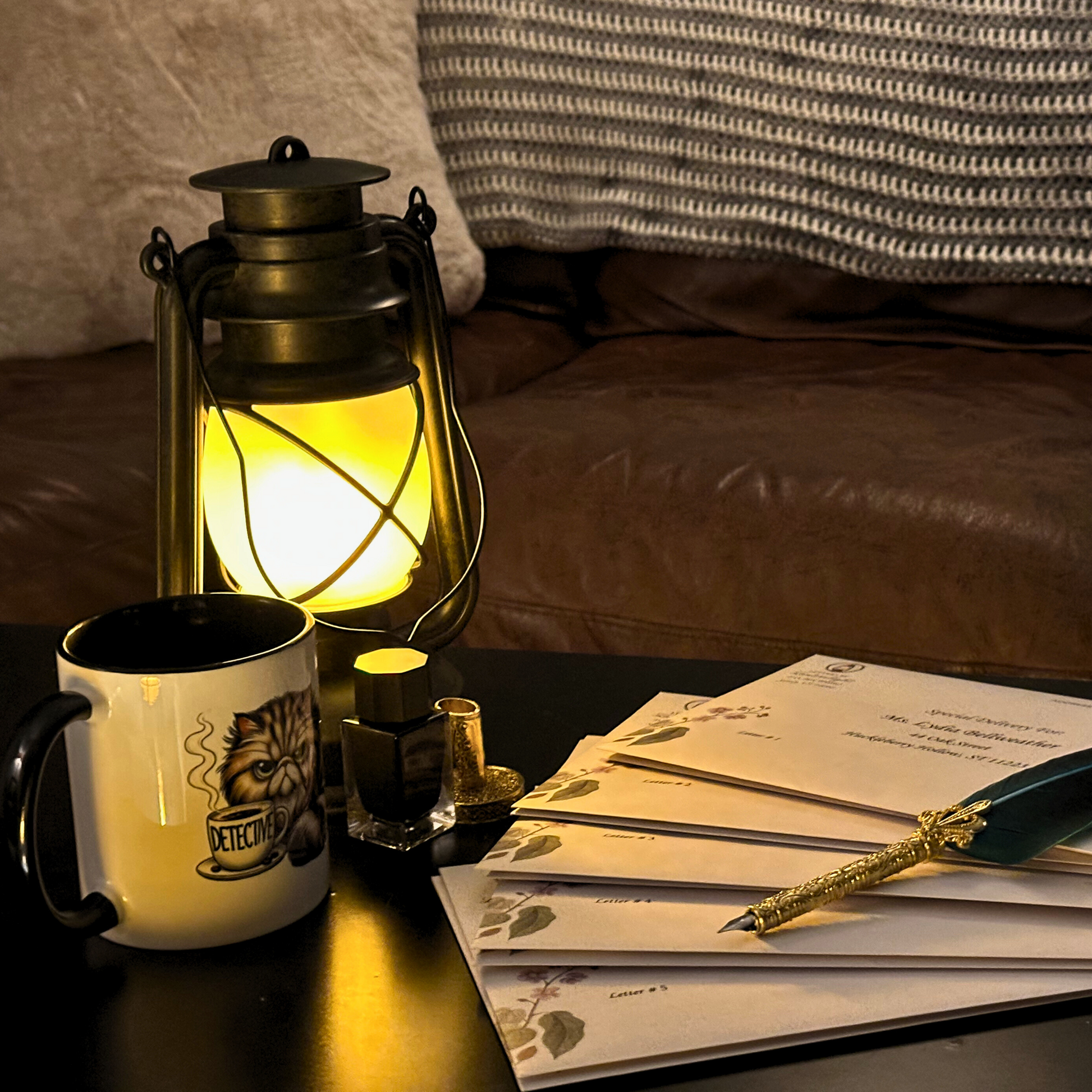 Handwritten cozy mystery letter with envelope - tactile storytelling experience