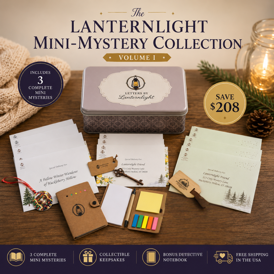 Lanternlight Mini-Mystery Collection packaging with items on a wooden surface