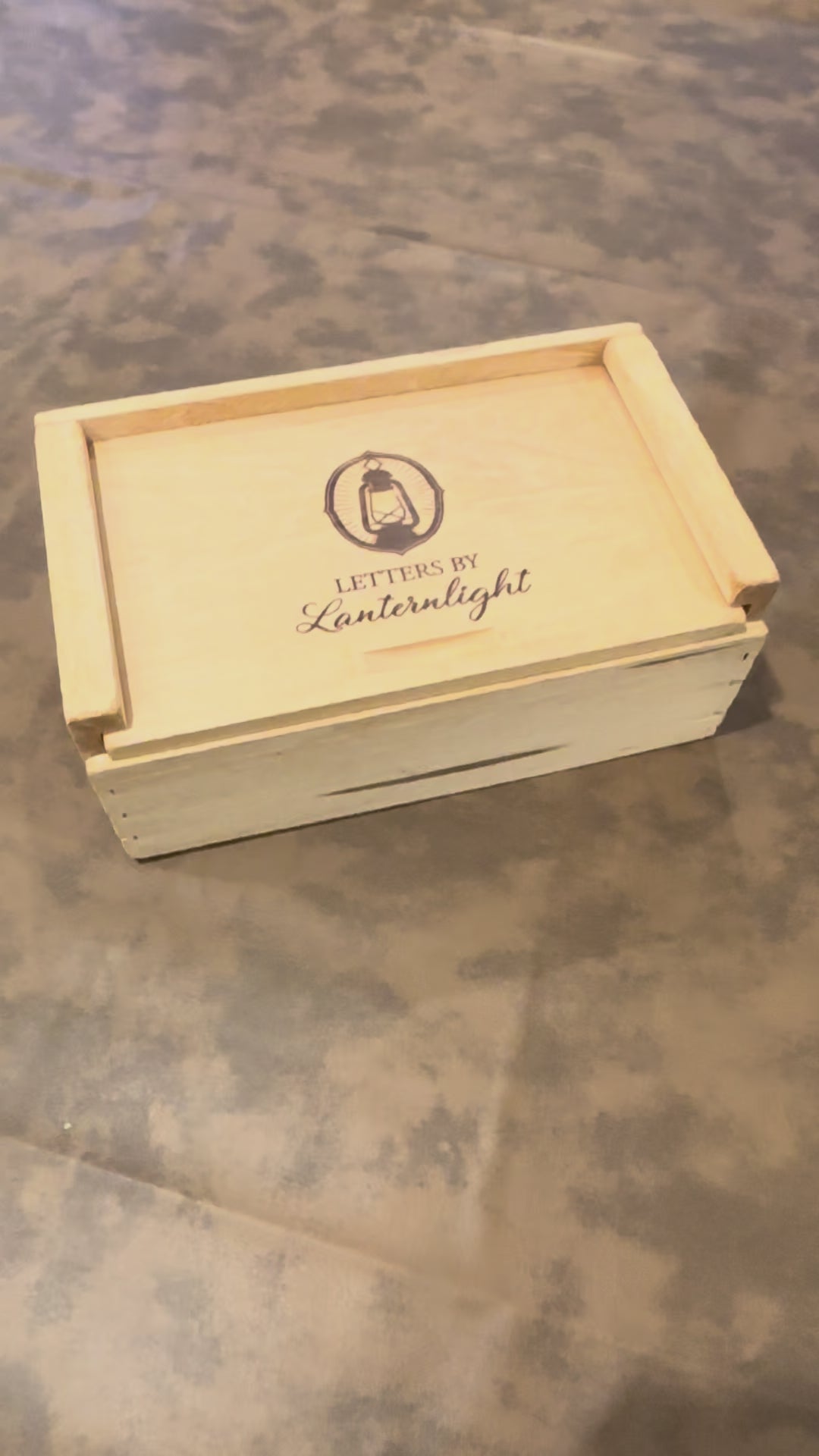 Video showing Handcrafted wooden letter storage box with Letters by Lanternlight branding